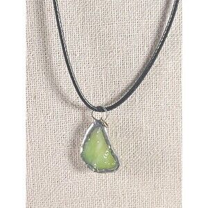 Vintage Glass Green Sea Glass  Sterling Silver  Dangle Pendant Handmade